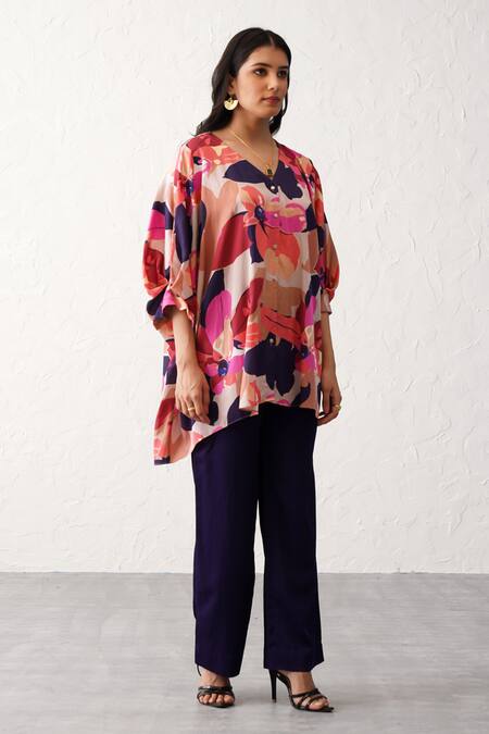 Shop Seven Multi Color Bamboo V-neck Monet Printed Tunic And Pant Co-ord Set Online at Aza Fashions Shop_Seven_Multi Color Bamboo V-neck Monet Printed Tunic And Pant Co-ord Set_Online_at_Aza_Fashions