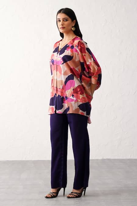 Seven Multi Color Bamboo V-neck Monet Printed Tunic And Pant Co-ord Set at Aza Fashions Seven_Multi Color Bamboo V-neck Monet Printed Tunic And Pant Co-ord Set_at_Aza_Fashions