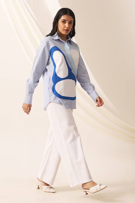 Seven_Blue Cotton Collared Oasis Abstract Front Pattern Shirt_Online_at_Aza_Fashions