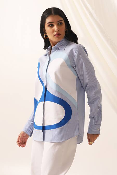 Buy_Seven_Blue Cotton Collared Oasis Abstract Front Pattern Shirt_Online_at_Aza_Fashions