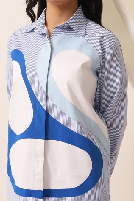 Shop_Seven_Blue Cotton Collared Oasis Abstract Front Pattern Shirt_Online_at_Aza_Fashions
