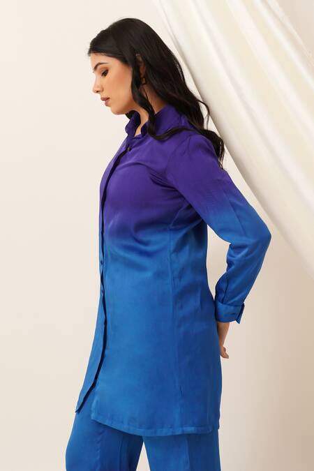 Buy Seven Blue Collared Ombre Tunic And Pant Set Buy_Seven_Blue Collared Ombre Tunic And Pant Set