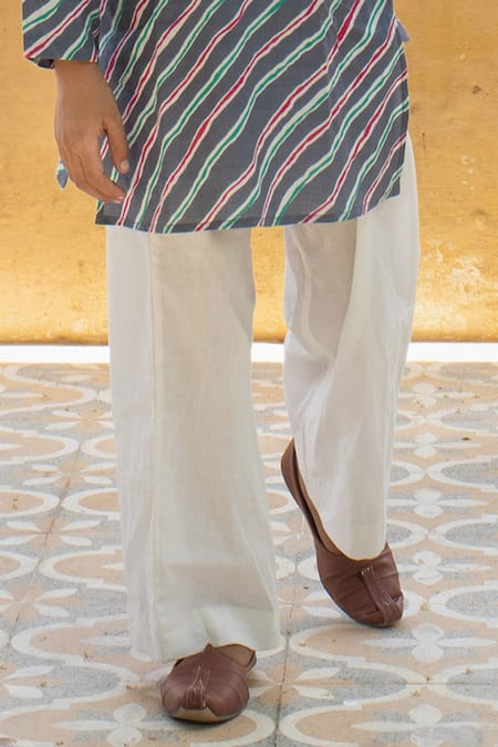 Laadlo_Blue Indian Cotton Print Leheriya Aparajit Handblock Kurta With Pant_Online_at_Aza_Fashions