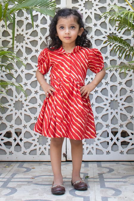 Laadlo Gulab Leheriya Print Dress 