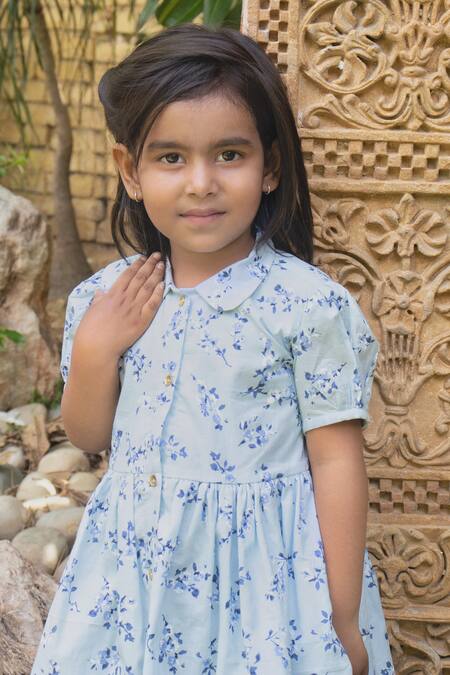 Buy_Laadlo_Blue Indian Cotton Print Bloom Dandelion Dress_Online_at_Aza_Fashions