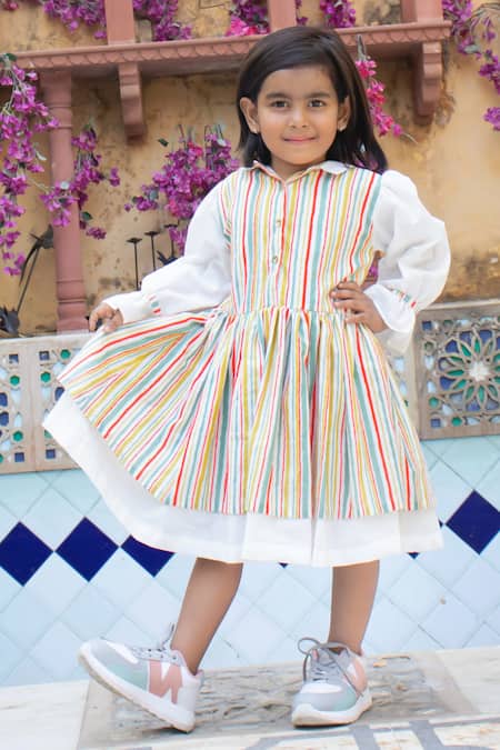 Buy_Laadlo_Multi Color Indian Cotton Print Striped Jasmine Layered Dress_Online_at_Aza_Fashions