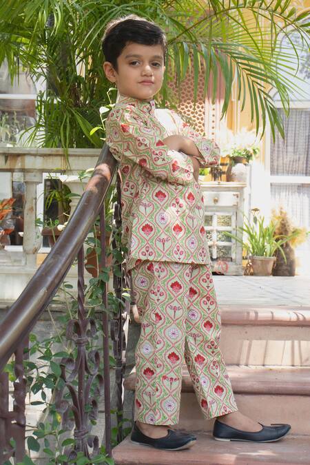 Buy_Laadlo_Green Indian Cotton Print Bahar Amaltaas Kurta With Pant_Online_at_Aza_Fashions