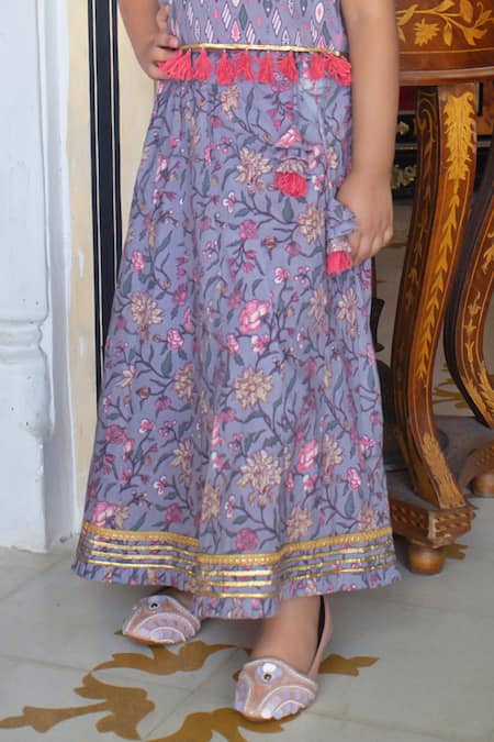 Laadlo_Purple Indian Cotton Print Iris Bloom Lehenga With Blouse_Online_at_Aza_Fashions