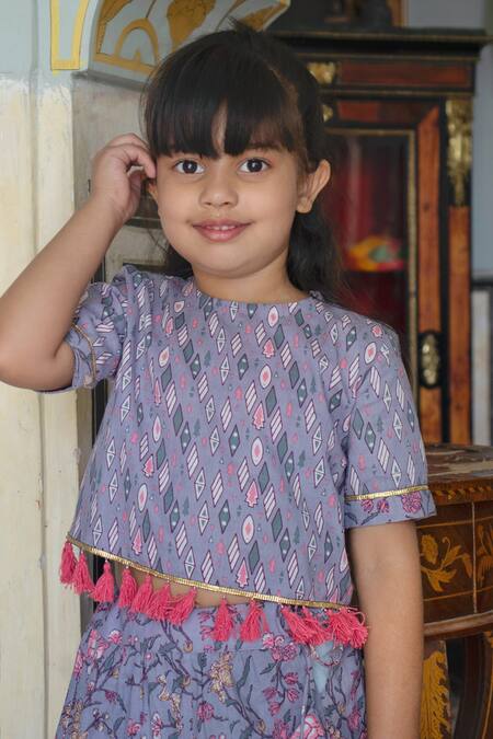 Buy_Laadlo_Purple Indian Cotton Print Iris Bloom Lehenga With Blouse_Online_at_Aza_Fashions