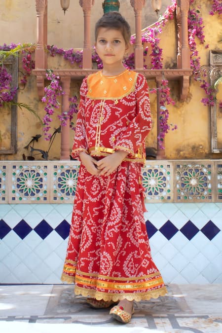 Laadlo_Red Print Raat Ki Rani Lehenga Set_Online_at_Aza_Fashions