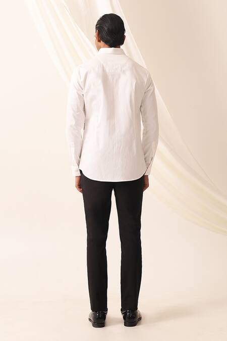 Shop_Seven_White Cotton Embroidery Laopard Face Patch Shirt_at_Aza_Fashions