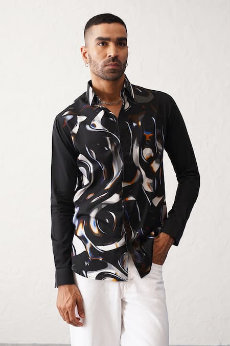 Buy_Seven_Black Cotton Cosmic Noir Printed Shirt_Online_at_Aza_Fashions