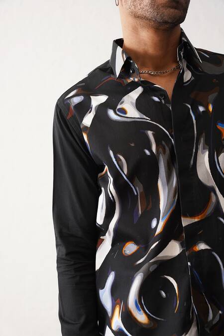 Seven_Black Cotton Cosmic Noir Printed Shirt_at_Aza_Fashions