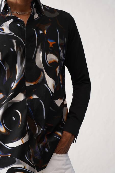 Buy_Seven_Black Cotton Cosmic Noir Printed Shirt