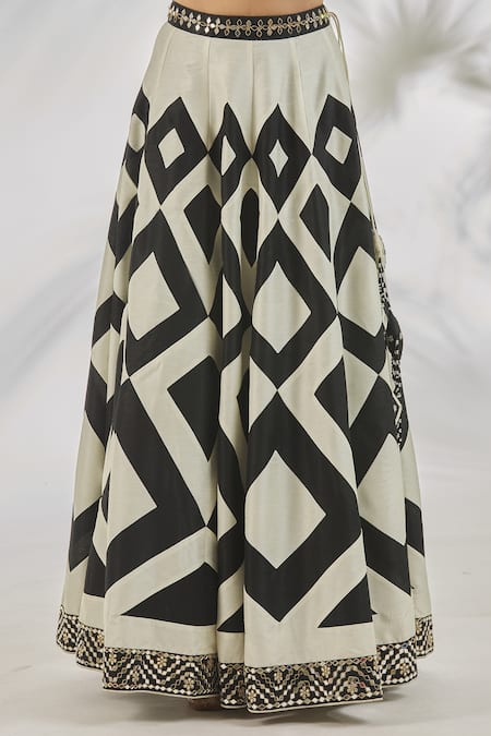 Buy_Vandana Sethi_Black Denim, Silk Mirrors, Crystals Mirrorwork Embellished Blouse Lehenga Set _Online_at_Aza_Fashions