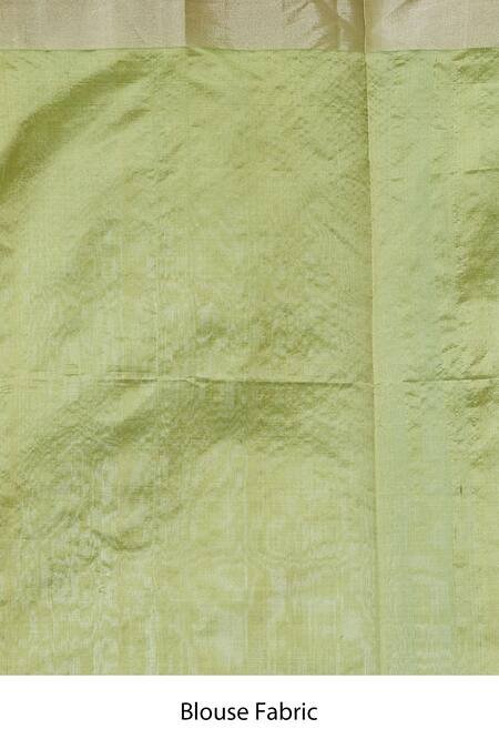 Buy_Mint N Oranges_Green Chanderi V-neck Handwoven Saree With Unstitched Blouse Fabric