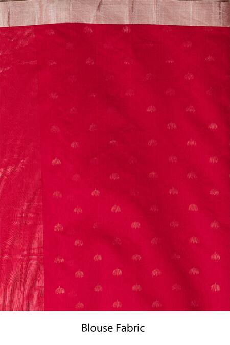 Shop_Mint N Oranges_Red Chanderi Silk Embroidery Lotus Pattern Saree With Unstitched Blouse Fabric_Online_at_Aza_Fashions