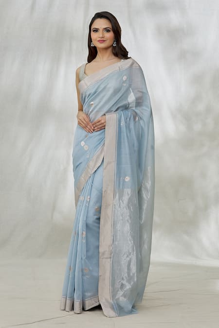 Buy Mint N Oranges Blue Chanderi Zari Motif Pattern Saree With Unstitched Blouse Fabric Online at Aza Fashions Buy_Mint N Oranges_Blue Chanderi Zari Motif Pattern Saree With Unstitched Blouse Fabric_Online_at_Aza_Fashions