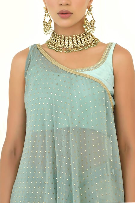 Buy Rishi and Vibhuti Blue Brocade Embroidery Round Neck Polka Cape And Sharara Set Online at Aza Fashions Buy_Rishi and Vibhuti_Blue Brocade Embroidery Round Neck Polka Cape And Sharara Set_Online_at_Aza_Fashions