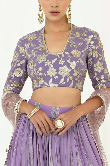 Rishi and Vibhuti Purple Net, Georgette, Taffeta Embroidery, Shimmer Slit Skirt Blouse Set Online at Aza Fashions Rishi and Vibhuti_Purple Net, Georgette, Taffeta Embroidery, Shimmer Slit Skirt Blouse Set_Online_at_Aza_Fashions