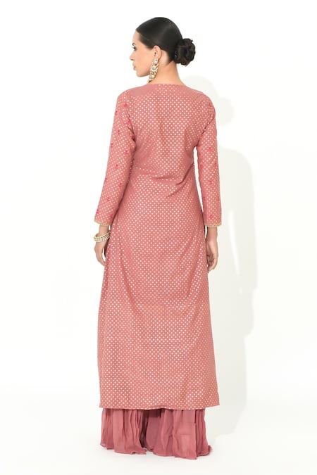 Rishi And Vibhuti X AZA Chanderi Slit Kurta & Pleated Sharara Set 