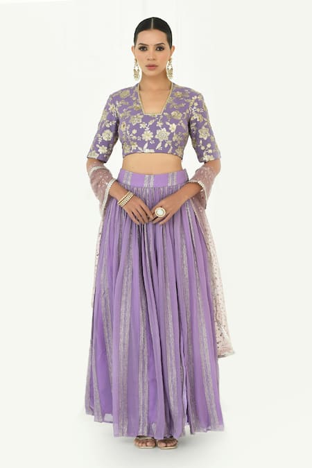 Buy Rishi and Vibhuti Purple Net, Georgette, Taffeta Embroidery, Shimmer Slit Skirt Blouse Set Online at Aza Fashions Buy_Rishi and Vibhuti_Purple Net, Georgette, Taffeta Embroidery, Shimmer Slit Skirt Blouse Set_Online_at_Aza_Fashions