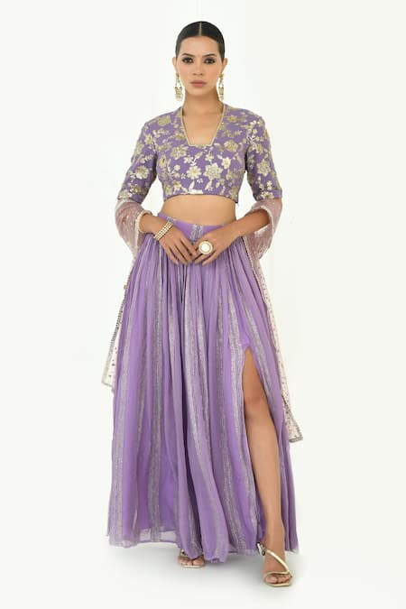 Rishi and Vibhuti x AZA Shimmer Slit Skirt Embroidered Blouse Set 