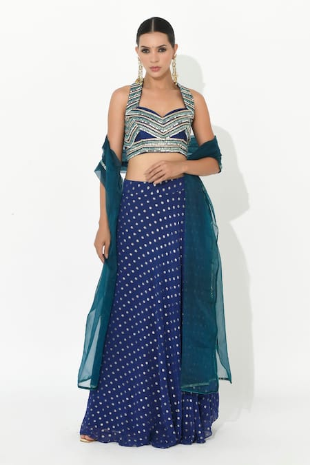 Rishi and Vibhuti x AZA Polka Embellished Skirt Set 