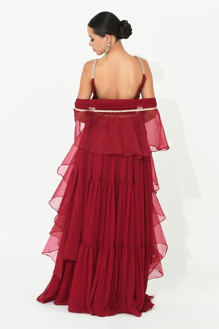 Rishi and Vibhuti X AZA Embroidered Blouse Tiered Skirt Set