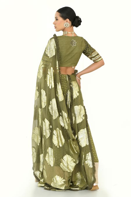Rishi And Vibhuti X AZA Lehenga Set With Floral Woven Dupatta 
