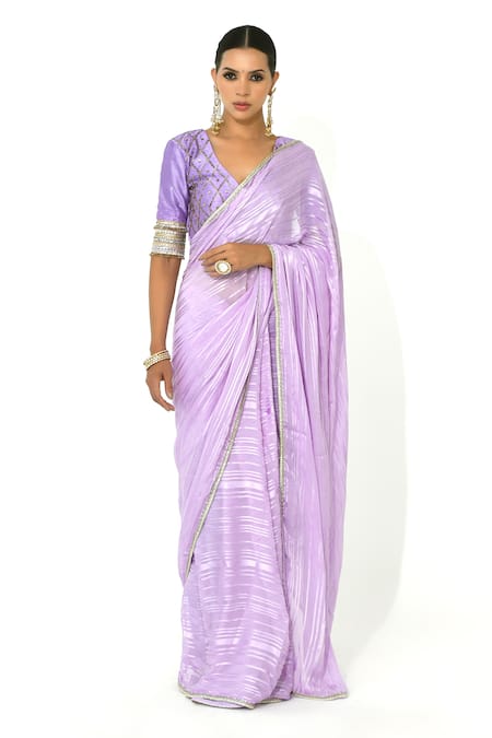 Rishi and Vibhuti x AZA Metallic Striped Saree With Blouse 