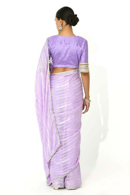 Shop_Rishi And Vibhuti X AZA_Purple Georgette, Silk Cut Work, Sequins Metallic Striped Saree With Blouse _at_Aza_Fashions