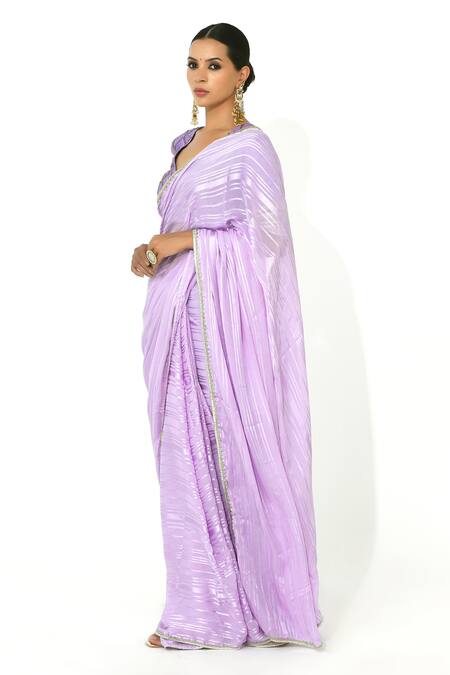 Buy_Rishi And Vibhuti X AZA_Purple Georgette, Silk Cut Work, Sequins Metallic Striped Saree With Blouse _Online_at_Aza_Fashions