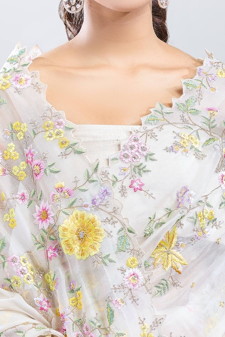 Anushree Reddy Ivory Organza Embroidery Tutty Fruity Saree With Unstitched Blouse Piece at Aza Fashions Anushree Reddy_Ivory Organza Embroidery Tutty Fruity Saree With Unstitched Blouse Piece _at_Aza_Fashions