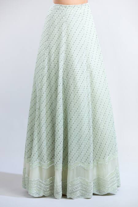 COUTURE BY NIHARIKA Green Pearls V-neck Embroidered Lehenga Set Online at Aza Fashions COUTURE BY NIHARIKA_Green Pearls V-neck Embroidered Lehenga Set _Online_at_Aza_Fashions