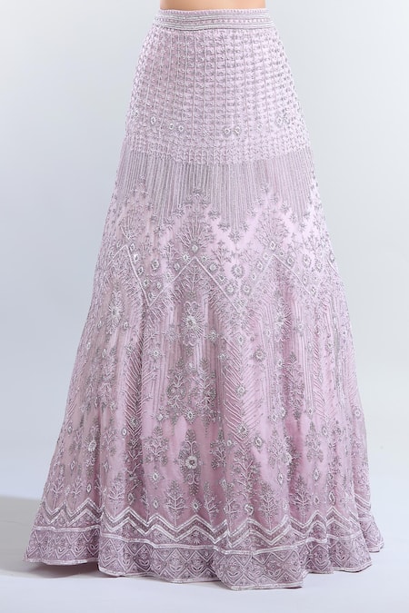 COUTURE BY NIHARIKA Purple Chiffon Pearls, Sequins Round Neck Embroidered Lehenga Blouse Set Online at Aza Fashions COUTURE BY NIHARIKA_Purple Chiffon Pearls, Sequins Round Neck Embroidered Lehenga Blouse Set_Online_at_Aza_Fashions