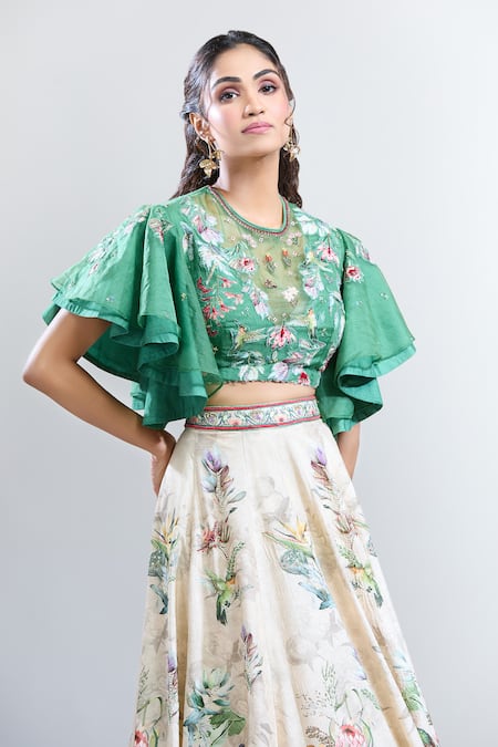 Buy_Kalista_Multi Color Embroidery Round Neck Veronica Botanic Pattern Lehenga And Blouse Set _Online_at_Aza_Fashions