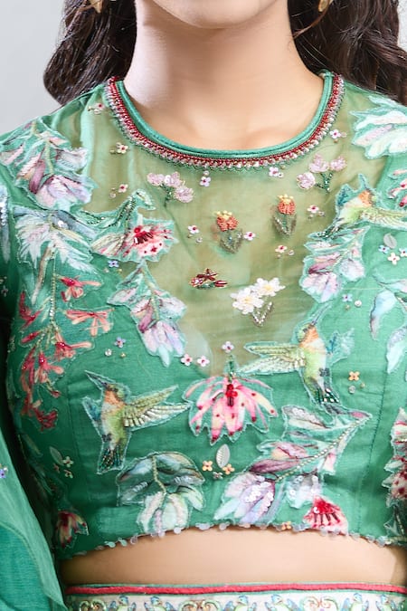 Shop_Kalista_Multi Color Embroidery Round Neck Veronica Botanic Pattern Lehenga And Blouse Set _Online_at_Aza_Fashions