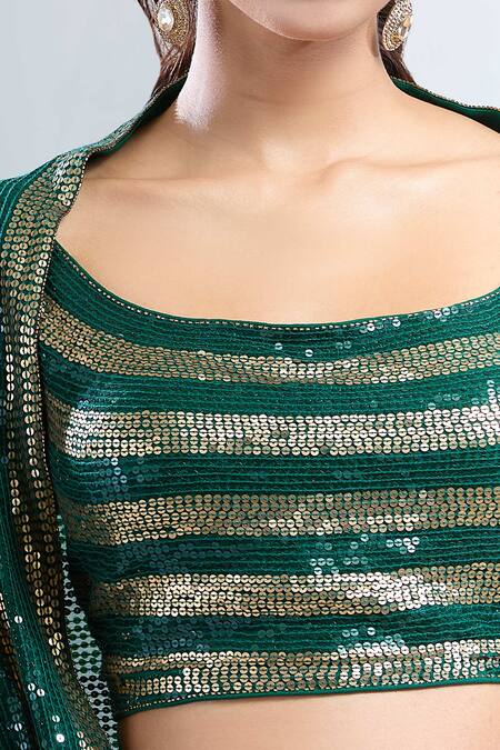 Shop_Nakul Sen_Emerald Green Sequins Scoop Neck Embellished Lehenga Set_Online_at_Aza_Fashions