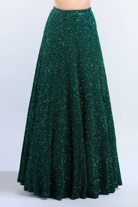 Buy_Nakul Sen_Emerald Green Sequins Scoop Neck Embellished Lehenga Set