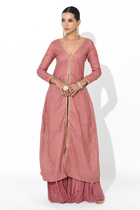 Rishi and Vibhuti x AZA Chanderi Slit Kurta & Pleated Sharara Set 