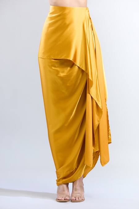 Buy_Shweta Kapoor_Yellow Solid Satin Draped Skirt_Online_at_Aza_Fashions