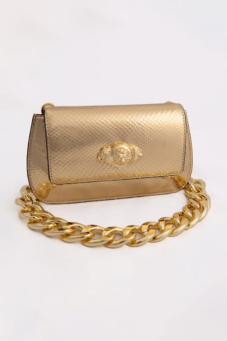 SAURAV GHOSH Gold Elite Animal Carved Rectangle Shaped Clutch 