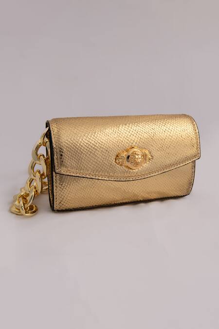 Shop Saurav Ghosh Gold Pam Crain Disco Textured Pattern Bag at Aza Fashions Shop_Saurav Ghosh_Gold Pam Crain Disco Textured Pattern Bag_at_Aza_Fashions