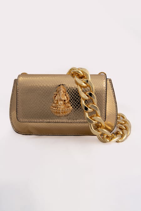 SAURAV GHOSH Gold Haridra Ganpati Carved Clutch 