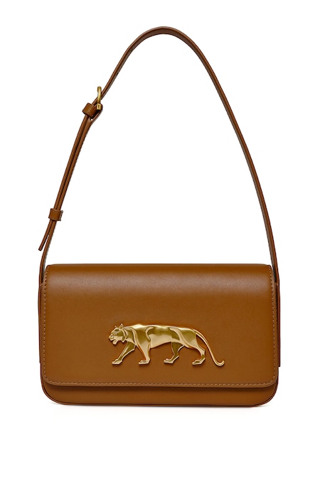 Buy_Sabyasachi_Mustard Tan - Brown Embellished Tiger Loretto Bag _at_Aza_Fashions