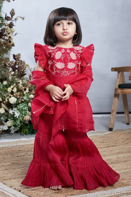 Vivedkids Lotus Embroidered Kurta Sharara Set 