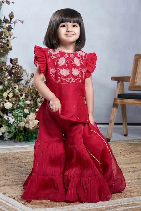 Vivedkids Lotus Embroidered Kurta Sharara Set 