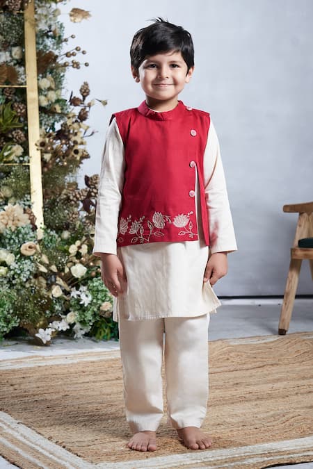 Vivedkids Lotus Embroidered Bundi Kurta Set 