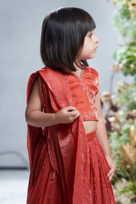 Vivedkids Brown Crepe Sequins Frilled Hem Lehenga Saree With Embroidered Blouse Online at Aza Fashions Vivedkids_Brown Crepe Sequins Frilled Hem Lehenga Saree With Embroidered Blouse _Online_at_Aza_Fashions